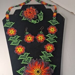 Colorful Floral Beaded Necklace Set